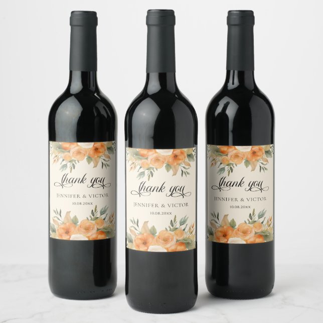 Bohemisk akvarell blommig bröllop vinflaska etikett (Flaskor)