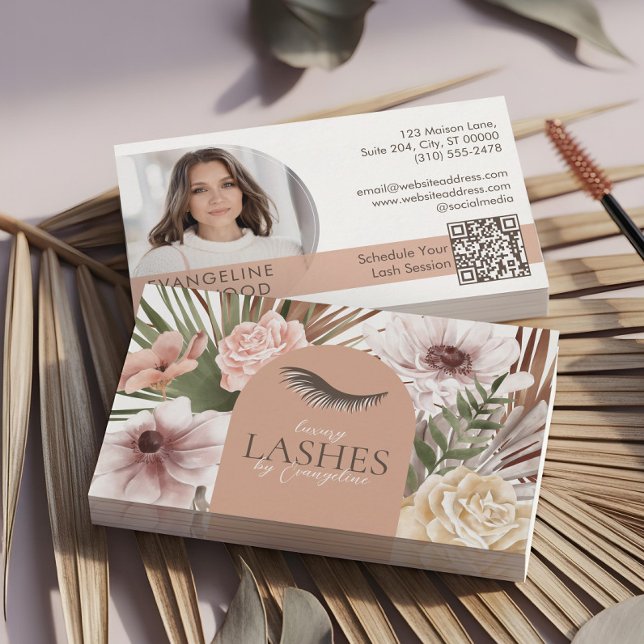 Bohemisk akvarell Boho Blommig Ögonfransförlängnin Visitkort (Bohemian Watercolor Boho Floral Eyelash Extensions Business Card)