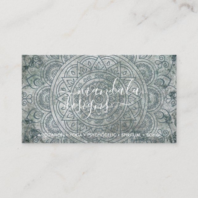 Bohemisk andlig grön mandala boho visitkort (Framsida)