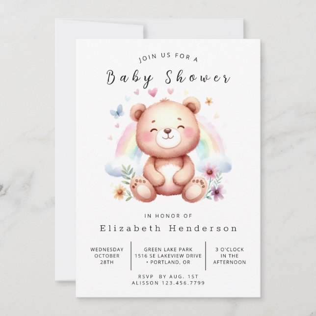 Bohemisk Anpassningsbar Bear Baby Shower Inbjudningar (Framsida)