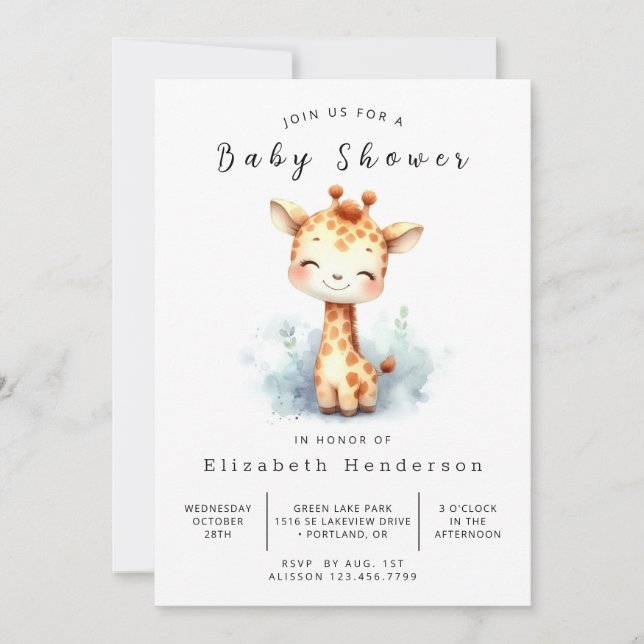 Bohemisk Anpassningsbar Giraffe Baby Shower Inbjudningar (Framsida)