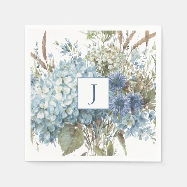 Bohemisk blå blomma vattenfärg Bouquet Pappersservett (Framsidan)