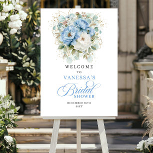 Bohemisk Blå Blommig Grönska Bröllopsfest Välkomme Poster