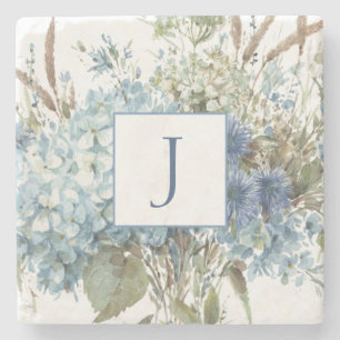 Bohemisk blå Blommigt vattenfärg Bouquet Stenunderlägg