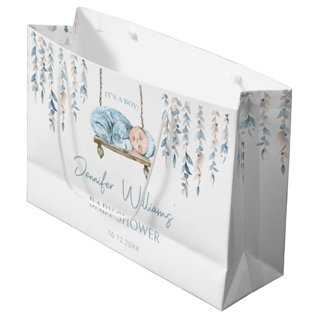 Bohemisk blå boho baby boy shower presentpåse (Framsidan Vinklad)