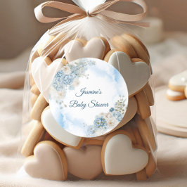 Bohemisk Blå Ros Baby Shower Runt Klistermärke