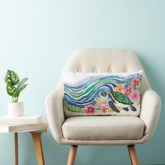 Bohemisk blå Vinkar- och Lycklig-sköldpadda Lumbarkudde (Stol)