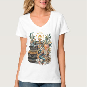 Bohemisk blandning av färg, blommor och dekorteman t shirt