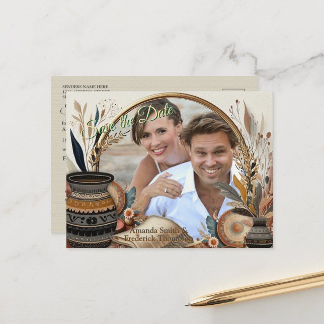 Bohemisk blandning av färg och dekortema meddelande vykort (Fram/Back In Situ)