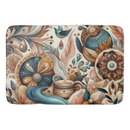 Bohemisk blandning av teal, magenta, lila blommor badrumsmatta