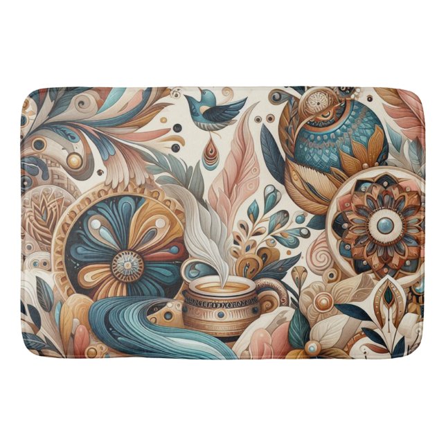 Bohemisk blandning av teal, magenta, lila blommor badrumsmatta (Framsidan)