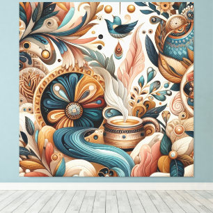 Bohemisk blandning av teal, magenta, lila blommor canvastryck