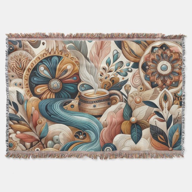 Bohemisk blandning av teal, magenta, lila blommor filt (Framsidan)