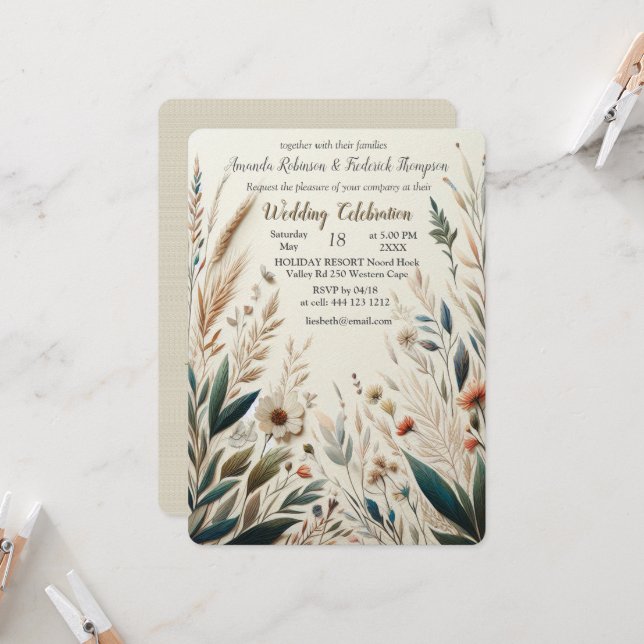 Bohemisk blandning av teal, magenta, lila blommor inbjudningar (Fram/Back In Situ)