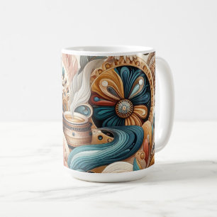 Bohemisk blandning av teal, magenta, lila blommor kaffemugg
