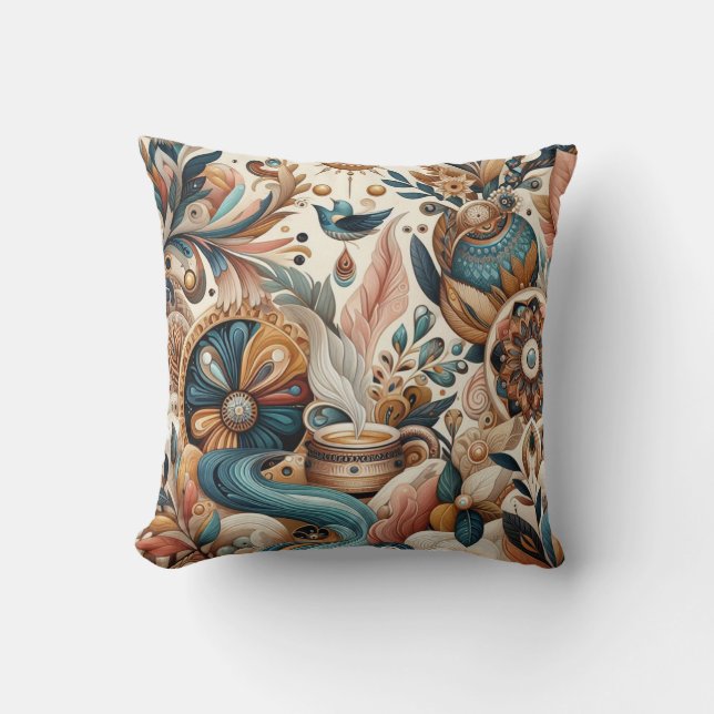 Bohemisk blandning av teal, magenta, lila blommor kudde (Framsida)