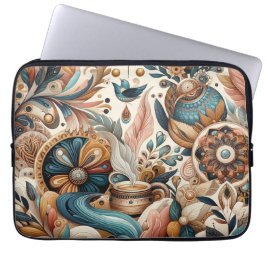 Bohemisk blandning av teal, magenta, lila blommor laptop fodral