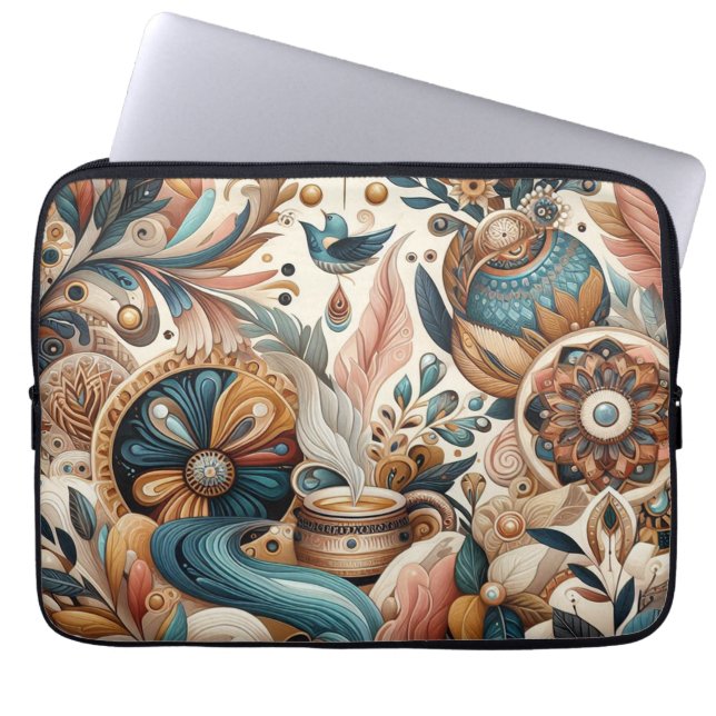 Bohemisk blandning av teal, magenta, lila blommor laptop fodral (Framsidan)