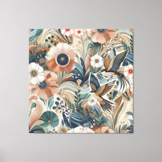 Bohemisk blandning av teal, magenta, lila på kräme canvastryck (Framsida)