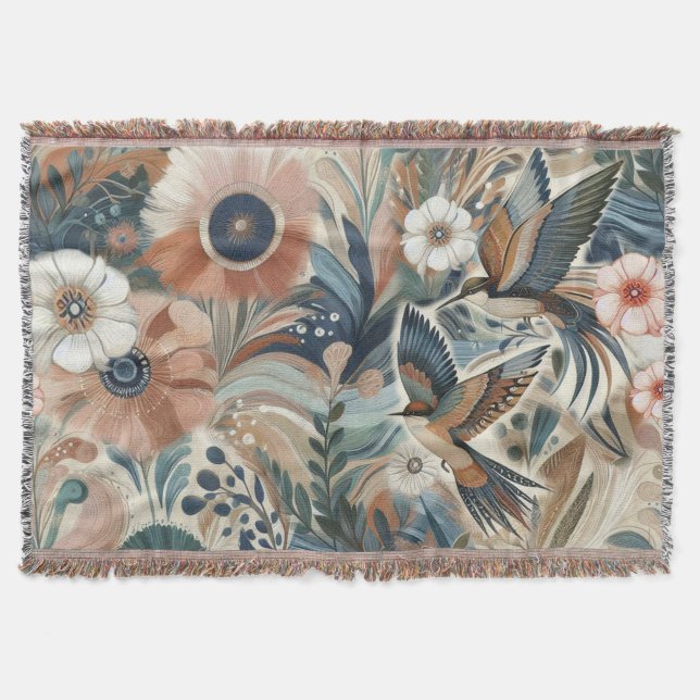 Bohemisk blandning av teal, magenta, lila på kräme filt (Framsidan)