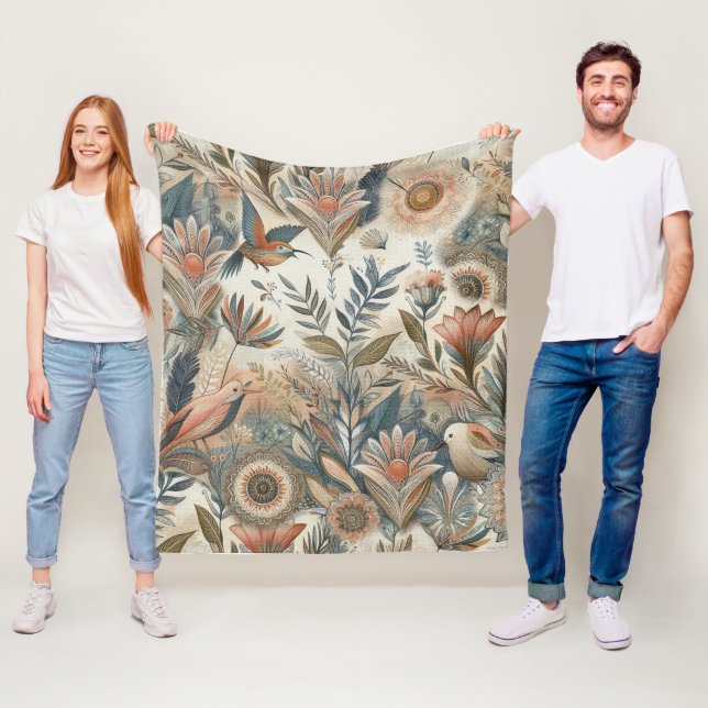 Bohemisk blandning av teal, magenta, lila på kräme fleecefilt (På plats)