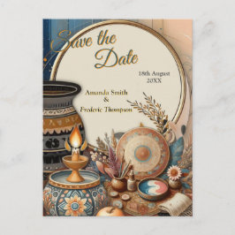 Bohemisk blandning av teal, magenta, lila på kräme meddelande vykort