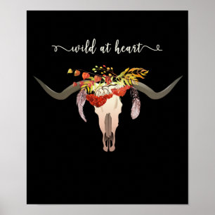Bohemisk Blommigt Antler Skull. Vild i hjärtat Poster