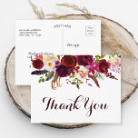 Bohemisk Blommigt Burgundy Fall Wedand Tack Vykort<br><div class="desc">Bohemian stil Tack vykort med vattenfärgad illustration av burguner,  röda och rosa och ro med fjädrar accent. Det här är perfekt till hösten | Fall- och vinterhändelser. Klicka på knappen "Anpassa" för att ändra typsnitt,  storlek och färg. Matchande objekt är också tillgängliga.</div>