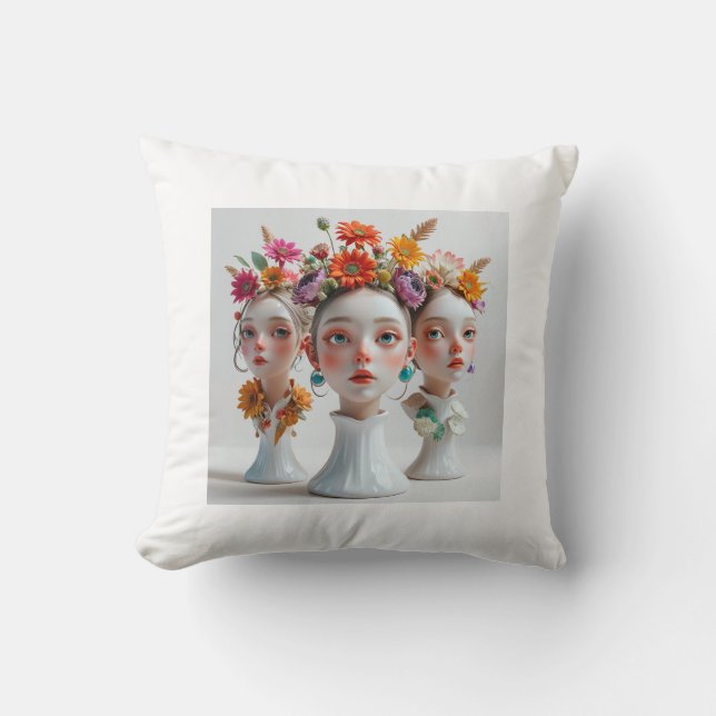 Bohemisk Blommigt Centerpart Trio: Färsk och torka Kudde (Framsida)