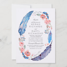 Bohemisk Blommigt Feathers Rustic Bröllop Inbjudningar