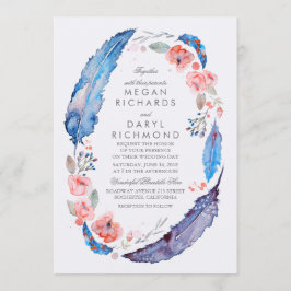 Bohemisk Blommigt Feathers Rustic Bröllop Inbjudningar