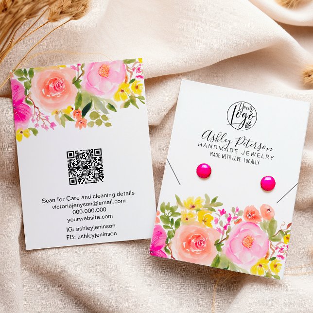 Bohemisk blommigt, logotyp, smycken, halsband visitkort (Bohemian floral logo jewelry earring necklace business card)