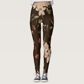 Bohemisk Blommigt Mörk: Vattenfärg Sömlös Mönster Leggings