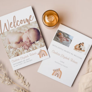 Bohemisk Blommigt Rainbow Photo Birth Announcement Inbjudningar