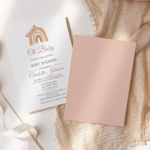Bohemisk Blommigt Regnbåge Rosa Pastel Baby Shower Inbjudningar