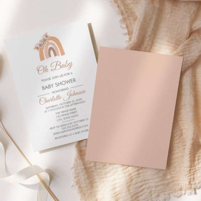 Bohemisk Blommigt Regnbåge Rosa Pastel Baby Shower Inbjudningar (Skapare uppladdad)