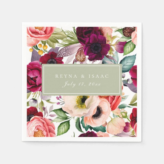 Bohemisk Blommigt Skriv ut Pappra blöjor Pappersservett (Framsidan)