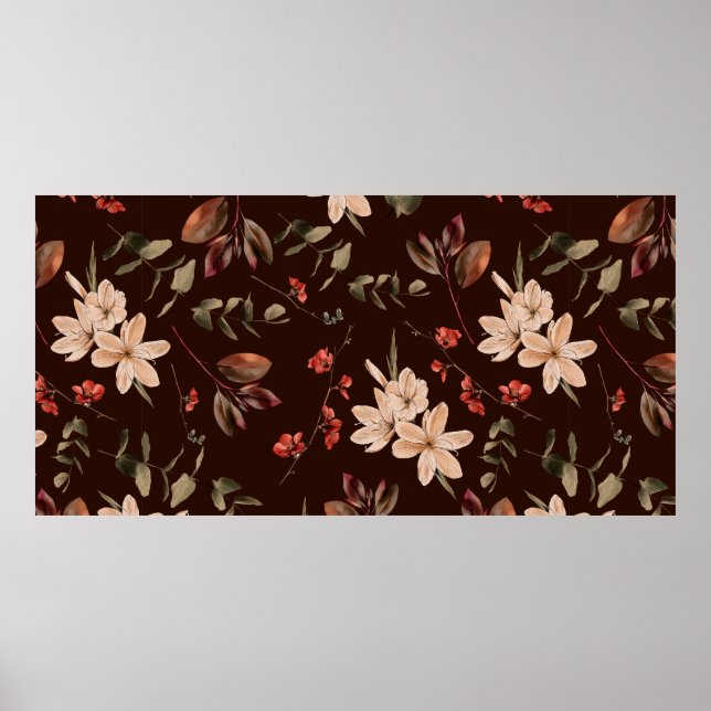 Bohemisk blommigt sömlös mönster med mörk brun b poster (Framsidan)