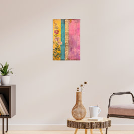 Bohemisk blomning – Vilda blommor på randig duk Poster