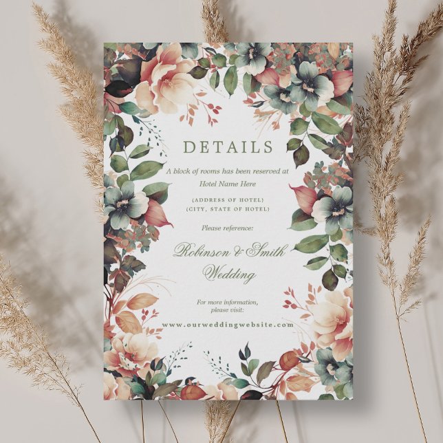 Bohemisk blomster höst bröllopsdetaljer tilläggskort (Bohemian Floral Fall Autumn Wedding Details Enclosure Card)