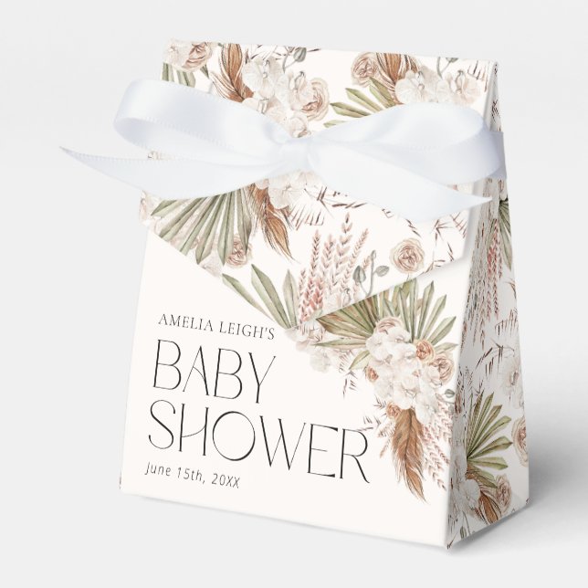Bohemisk blomster- och fjäder-babyshower presentaskar (Framsidan Sidan)