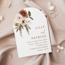 Bohemisk blomster terrakotta valv bröllop inbjudningar