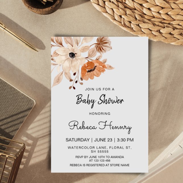 bohemisk blomsterminimalistisk babydusch redigerba inbjudningar (Skapare uppladdad)