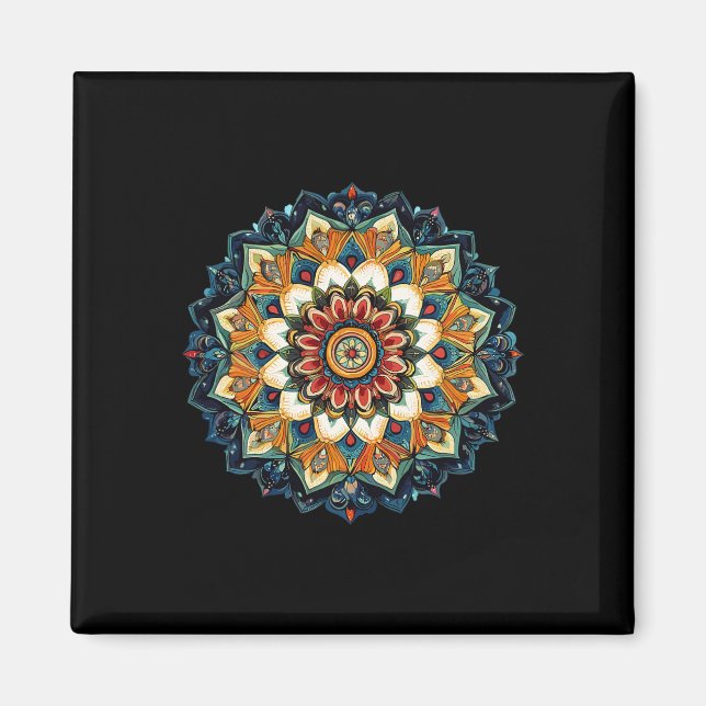 Bohemisk blomstersolbrist mandala för meditation  magnet (Framsidan)