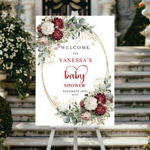Bohemisk Burgundy Djupröd Baby Shower Välkomstskyl Poster