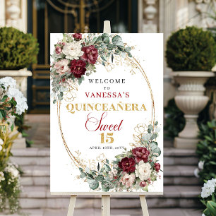 Bohemisk Burgundy Grönska Guld Quinceanera Välkomm Poster