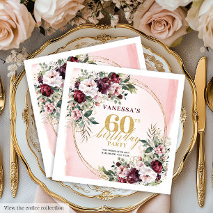 Bohemisk Burgundy Rosé Guld Blommig 60 Servetter