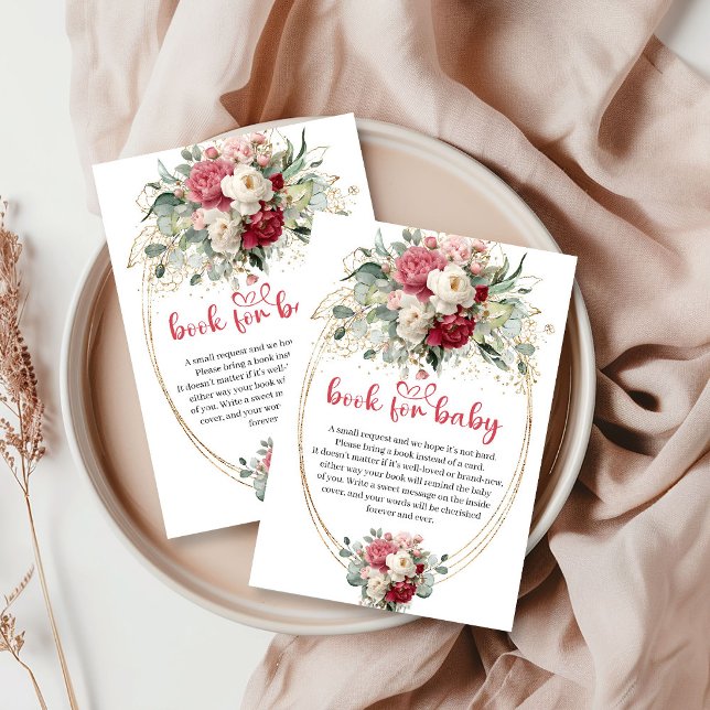 Bohemisk Burgundy Vit Guld Blommig Bokförfrågan Tilläggskort (Bohemian Burgundy White Gold Floral Book Request)