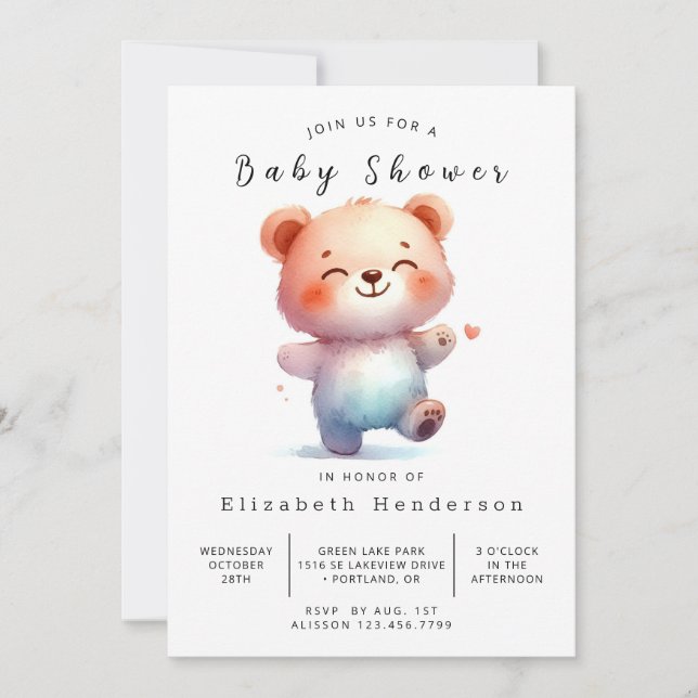 Bohemisk Chic Bear Baby Shower Inbjudningar (Framsida)