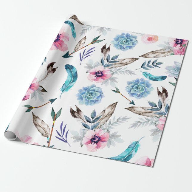 Bohemisk Chic Blommig Boho Flickas Födelsedagsfest Presentpapper (Utrullad)